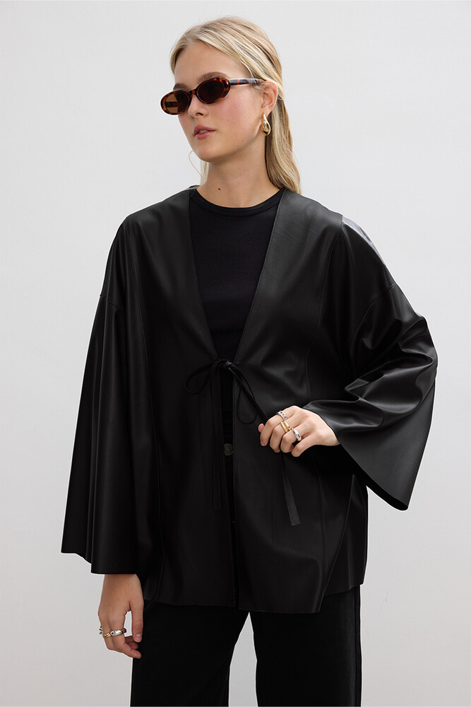 BE BLUE - SİYAH DERİ KİMONO