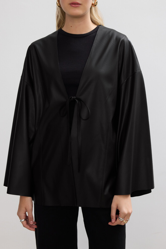 BE BLUE - SİYAH DERİ KİMONO