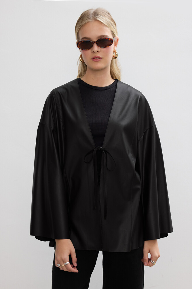 BE BLUE - SİYAH DERİ KİMONO