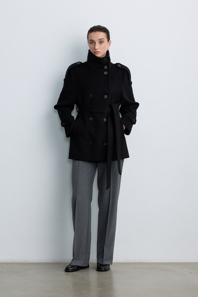 BE BLUE - SİYAH DİK YAKA KAŞE KABAN