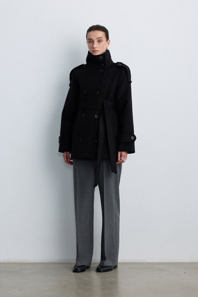 BE BLUE - SİYAH DİK YAKA KAŞE KABAN