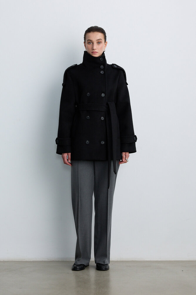 BE BLUE - SİYAH DİK YAKA KAŞE KABAN