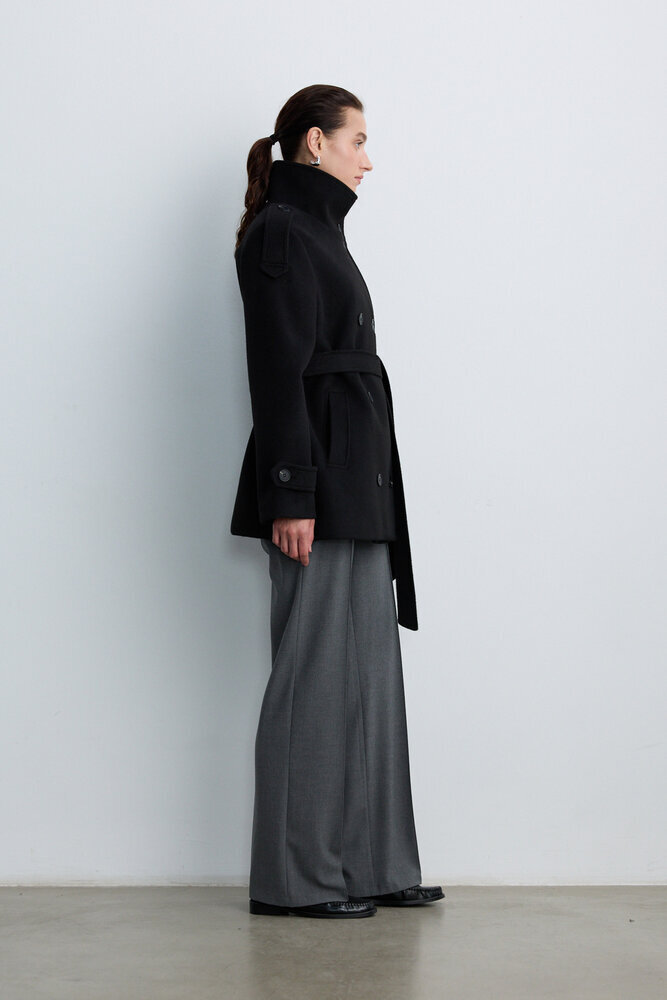 BE BLUE - SİYAH DİK YAKA KAŞE KABAN