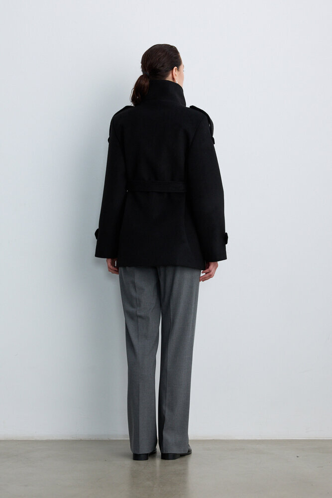 BE BLUE - SİYAH DİK YAKA KAŞE KABAN
