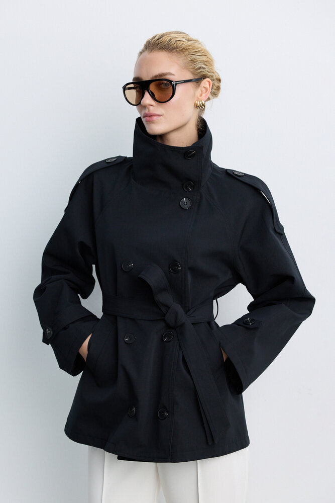 BE BLUE - SİYAH DİK YAKA TRENÇKOT