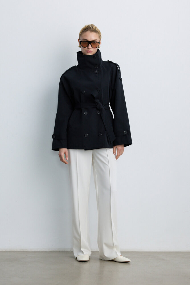 BE BLUE - SİYAH DİK YAKA TRENÇKOT