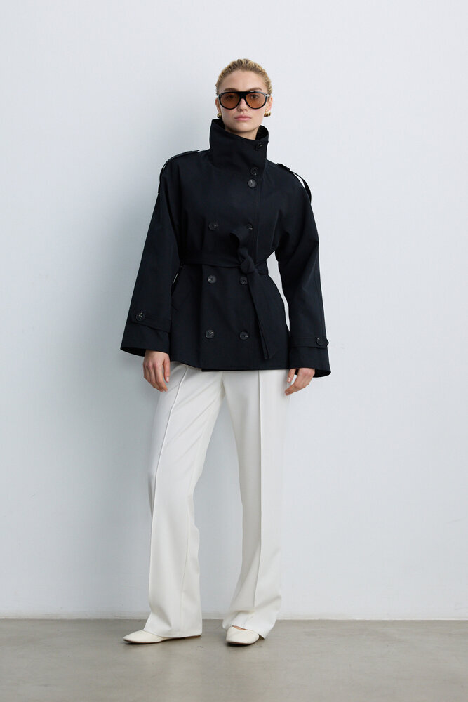 BE BLUE - SİYAH DİK YAKA TRENÇKOT