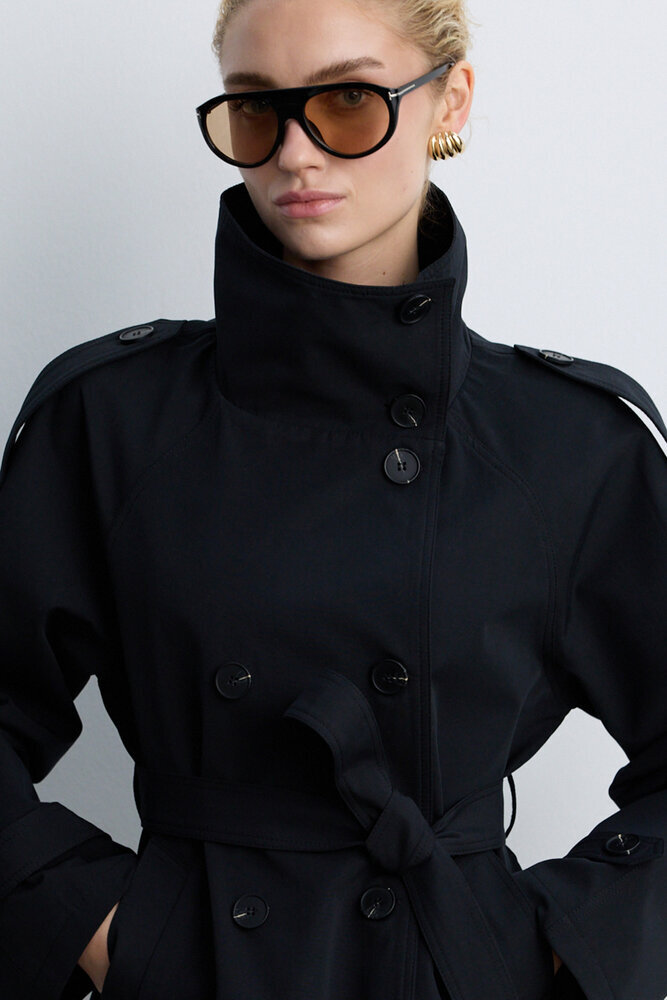 BE BLUE - SİYAH DİK YAKA TRENÇKOT