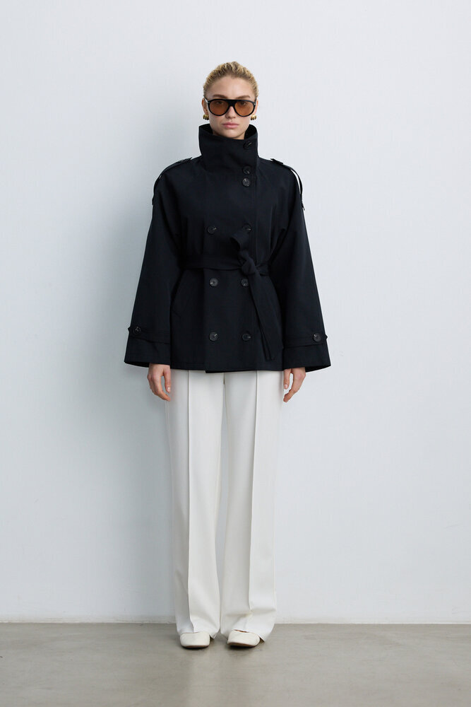 BE BLUE - SİYAH DİK YAKA TRENÇKOT