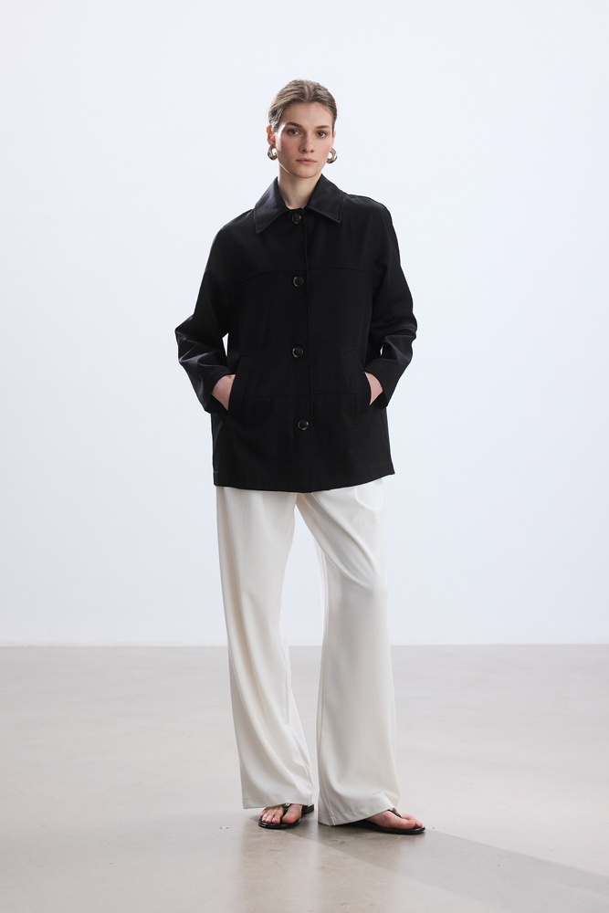 BE BLUE - SİYAH DİKİŞ DETAYLI GABARDİN CEKET