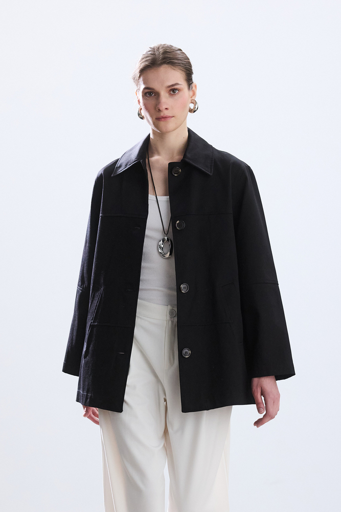 BE BLUE - SİYAH DİKİŞ DETAYLI GABARDİN CEKET