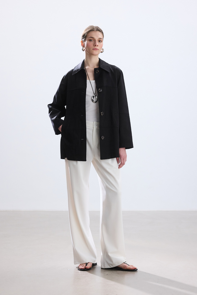 BE BLUE - SİYAH DİKİŞ DETAYLI GABARDİN CEKET