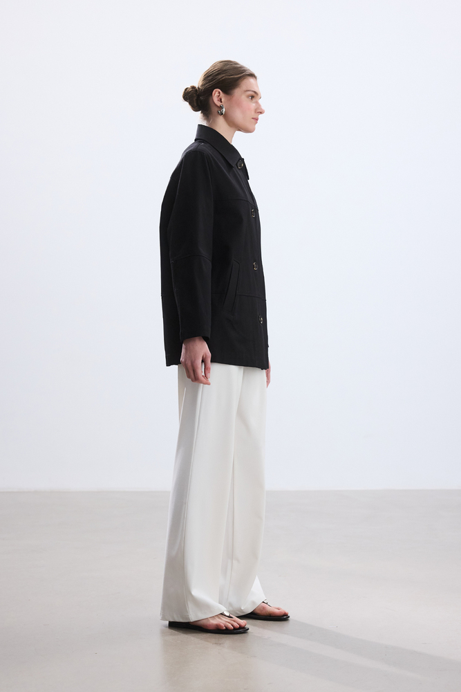 BE BLUE - SİYAH DİKİŞ DETAYLI GABARDİN CEKET