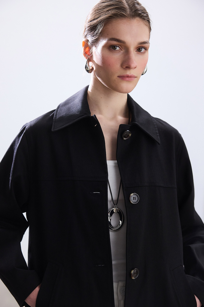 BE BLUE - SİYAH DİKİŞ DETAYLI GABARDİN CEKET