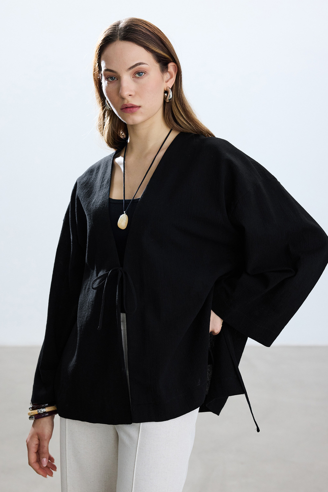 BE BLUE - SİYAH DOKULU KİMONO