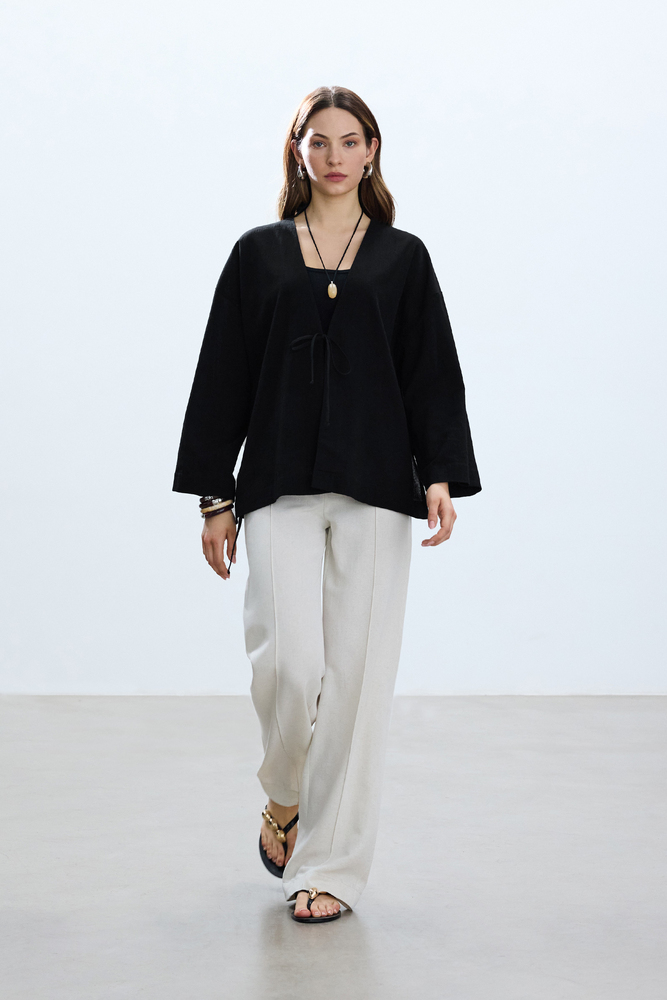 BE BLUE - SİYAH DOKULU KİMONO