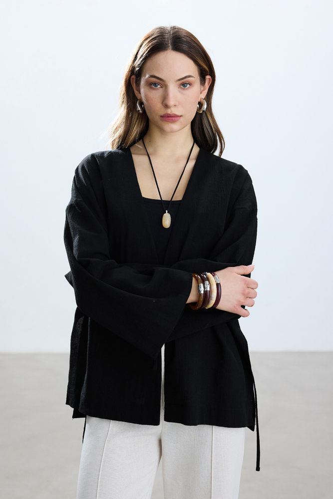 BE BLUE - SİYAH DOKULU KİMONO