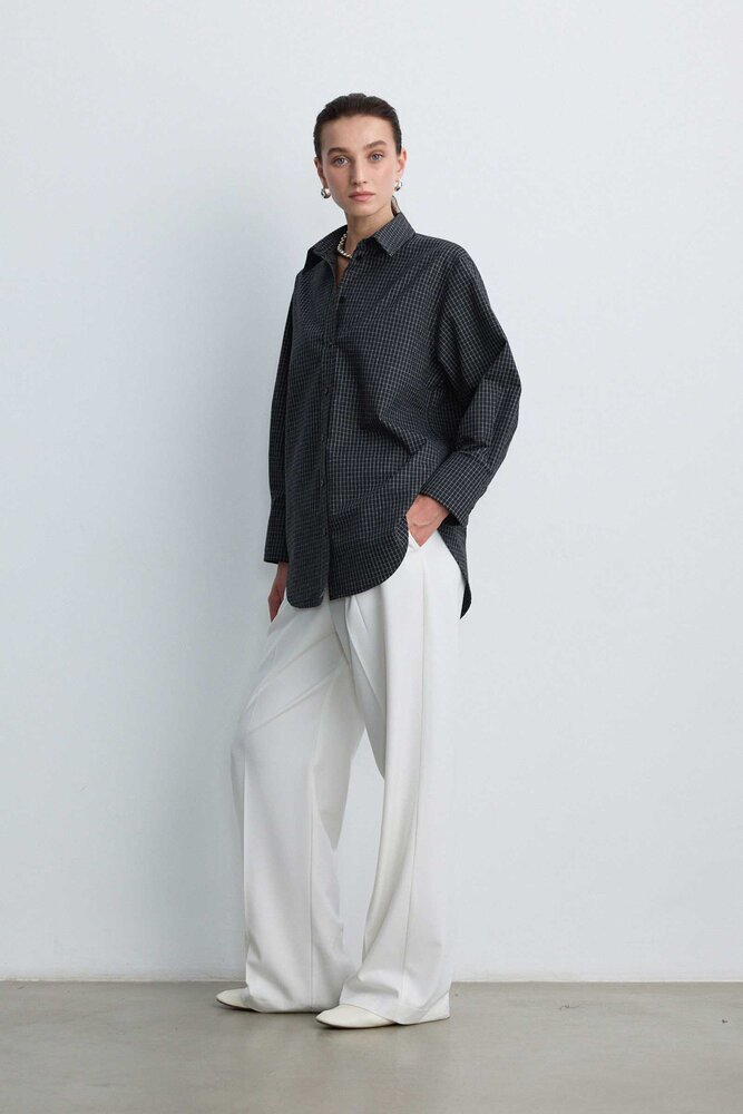 BE BLUE - SİYAH EKOSE DESENLİ KUŞAKLI GÖMLEK