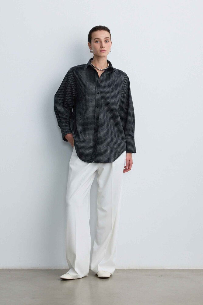 BE BLUE - SİYAH EKOSE DESENLİ KUŞAKLI GÖMLEK