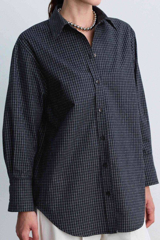 BE BLUE - SİYAH EKOSE DESENLİ KUŞAKLI GÖMLEK