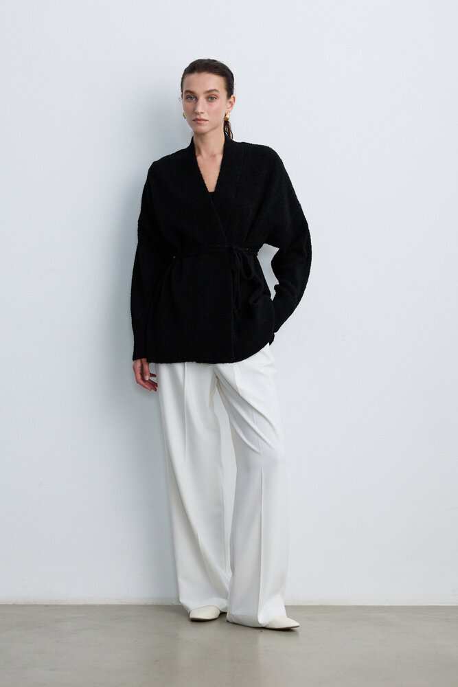 BE BLUE - SİYAH İNCE KUŞAKLI KİMONO HIRKA