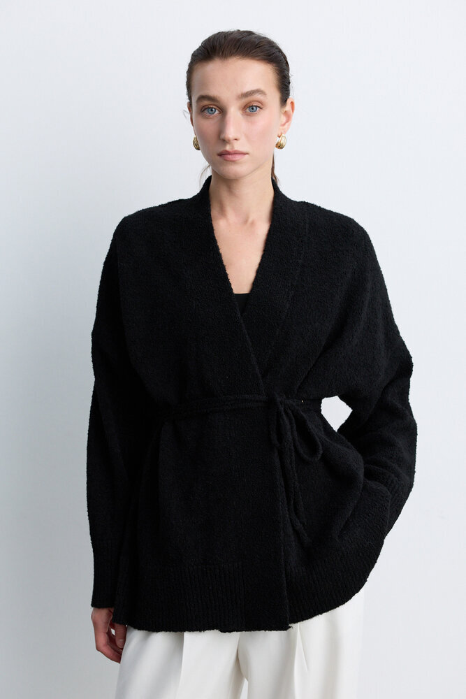 BE BLUE - SİYAH İNCE KUŞAKLI KİMONO HIRKA