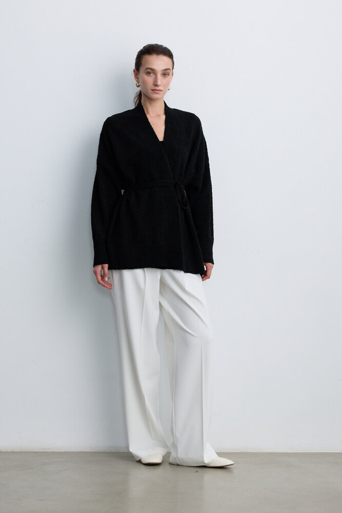 BE BLUE - SİYAH İNCE KUŞAKLI KİMONO HIRKA