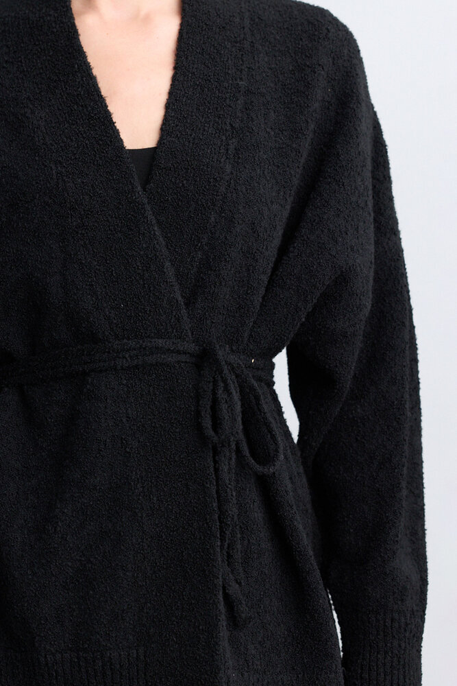 BE BLUE - SİYAH İNCE KUŞAKLI KİMONO HIRKA