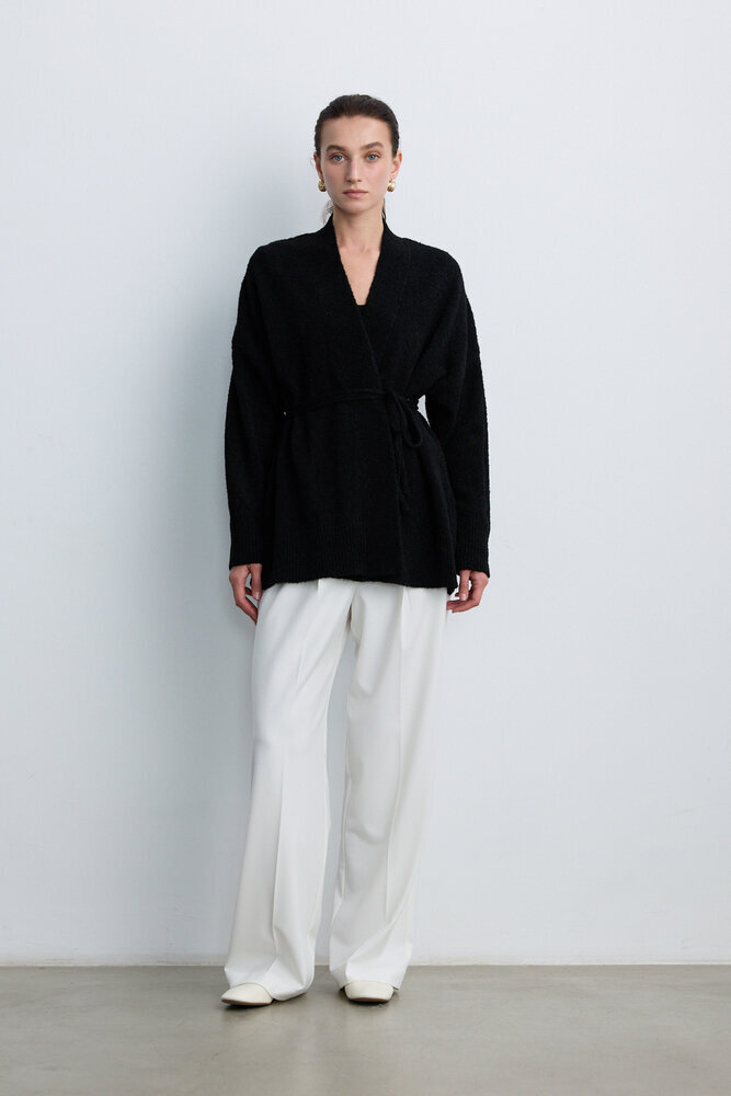 BE BLUE - SİYAH İNCE KUŞAKLI KİMONO HIRKA