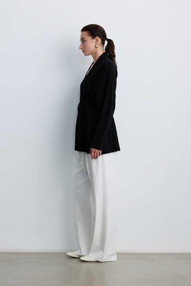 BE BLUE - SİYAH İNCE KUŞAKLI KİMONO HIRKA