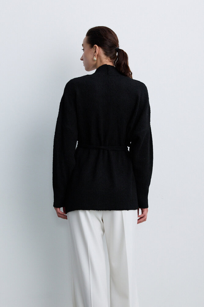 BE BLUE - SİYAH İNCE KUŞAKLI KİMONO HIRKA