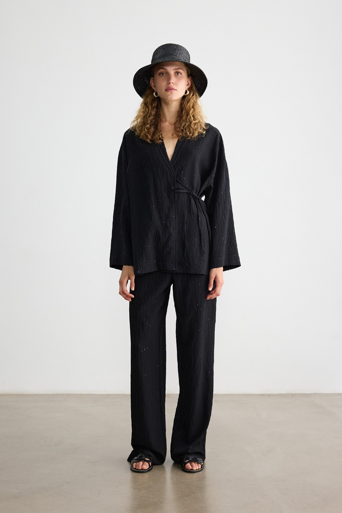 BE BLUE - SİYAH IŞILTILI PALAZZO PANTOLON