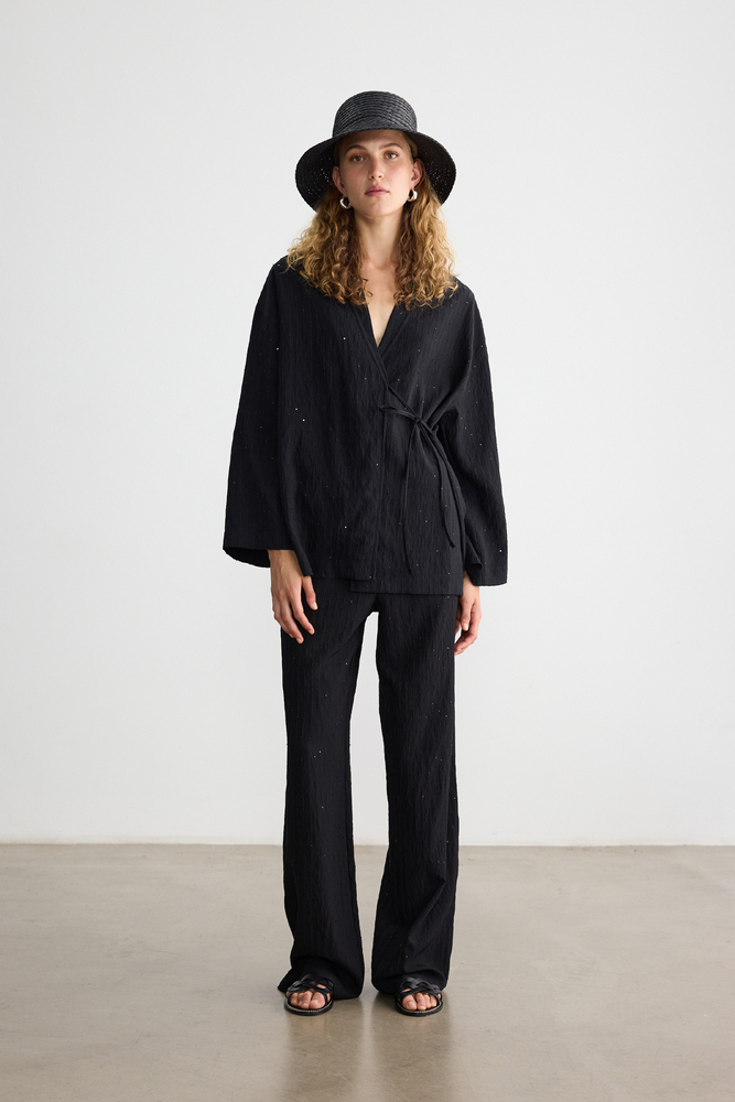 BE BLUE - SİYAH IŞILTILI PALAZZO PANTOLON