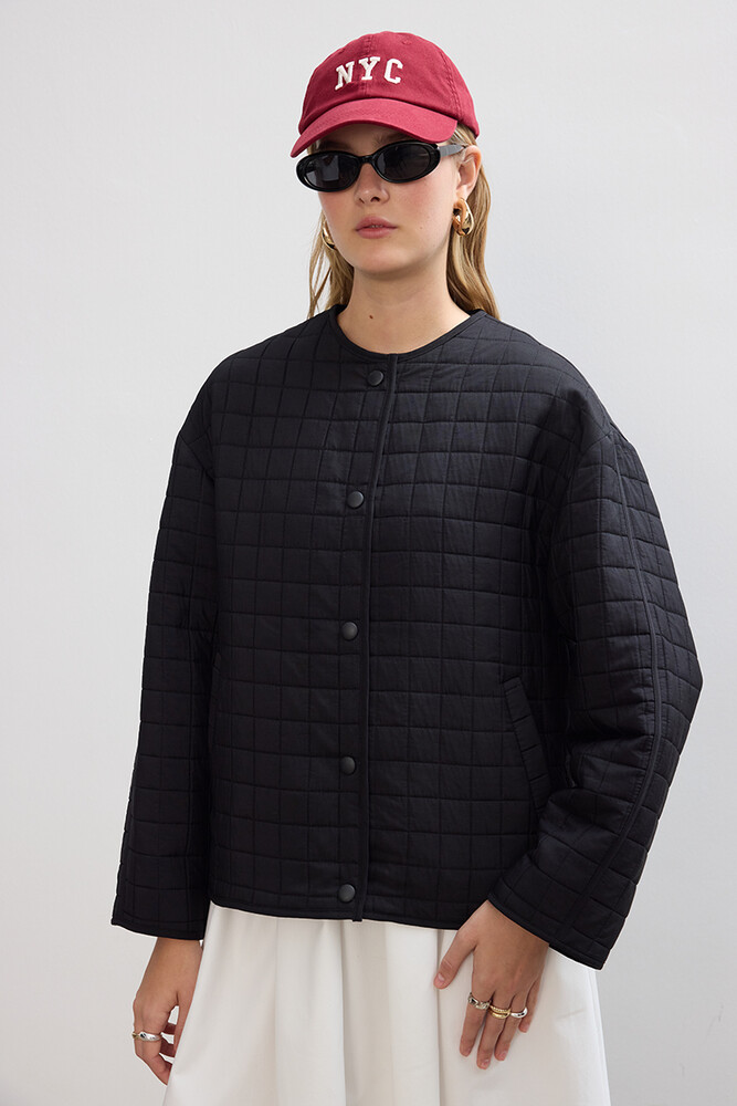 BE BLUE - SİYAH KAPİTONELİ ATKILI MONT