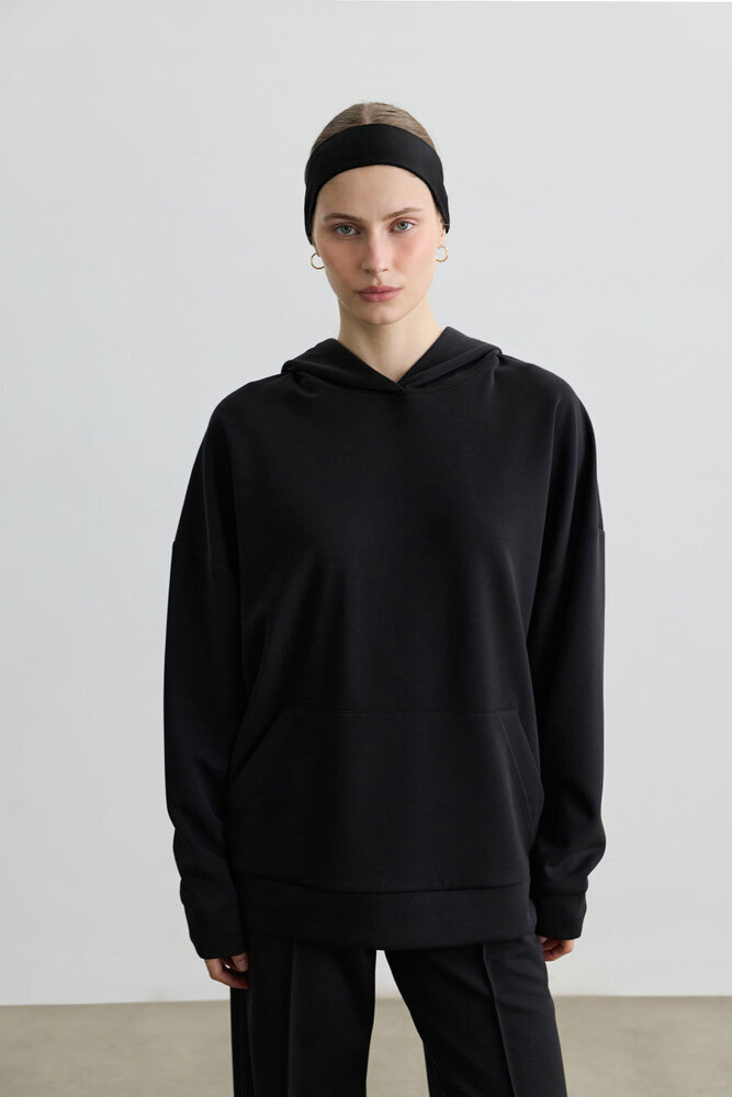 BE BLUE - SİYAH KAPÜŞONLU İNCE SWEATSHIRT