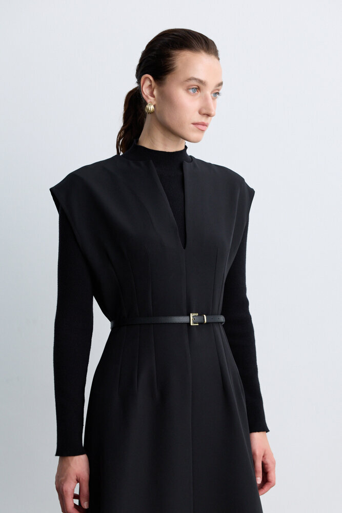 BE BLUE - SİYAH KEMER DETAYLI JİLE ELBİSE