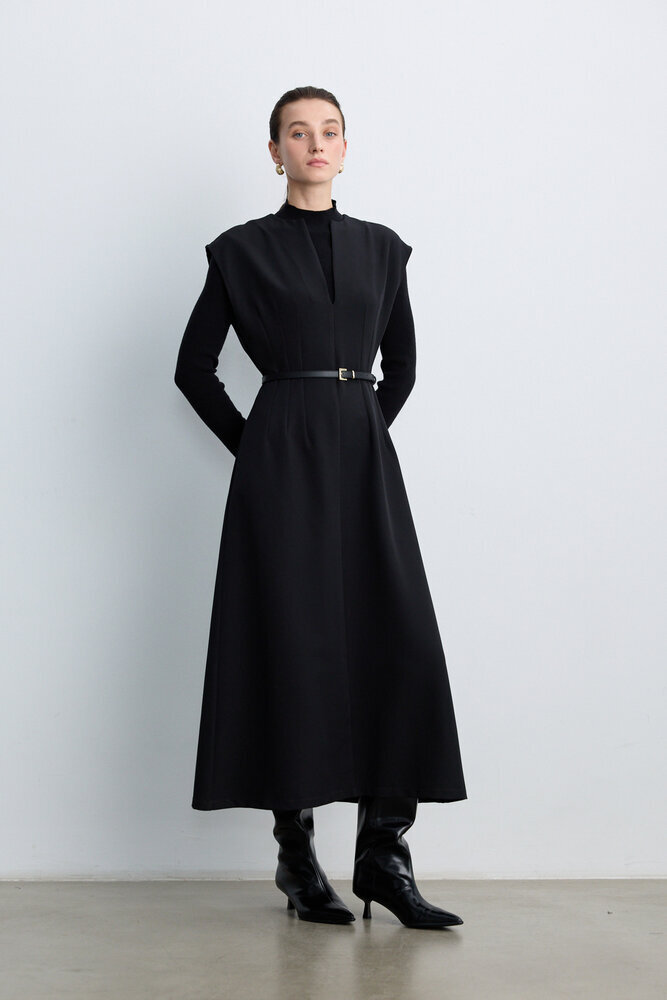 BE BLUE - SİYAH KEMER DETAYLI JİLE ELBİSE