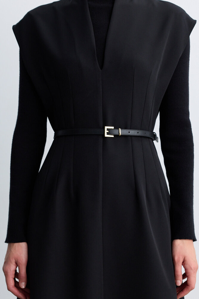 BE BLUE - SİYAH KEMER DETAYLI JİLE ELBİSE