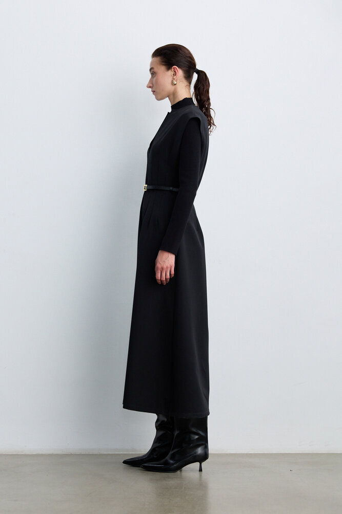 BE BLUE - SİYAH KEMER DETAYLI JİLE ELBİSE