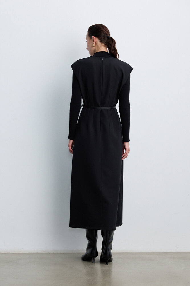 BE BLUE - SİYAH KEMER DETAYLI JİLE ELBİSE