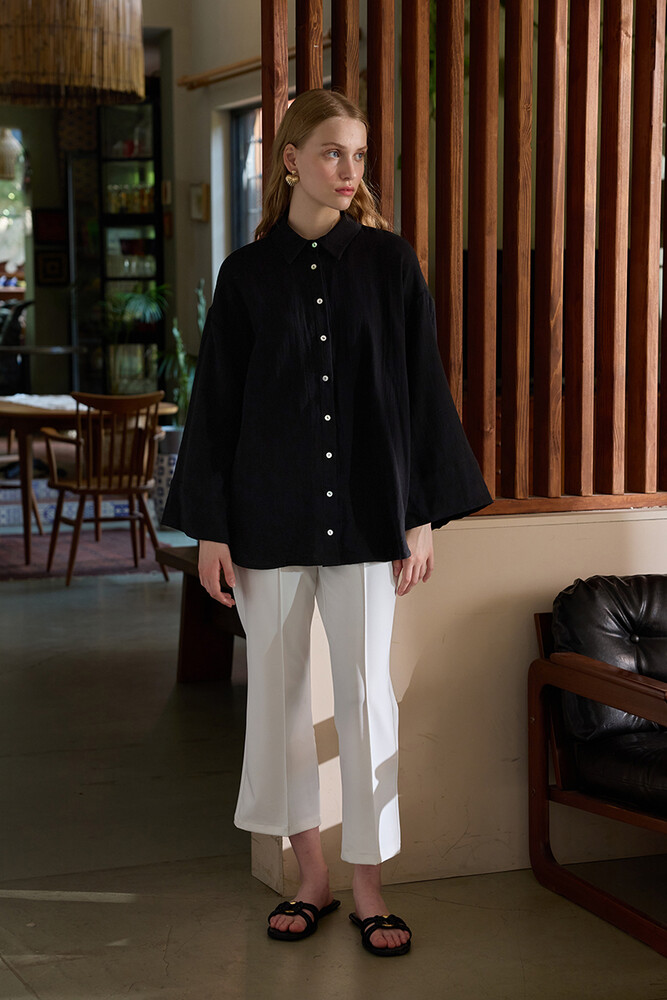 BE BLUE - SİYAH KİMONO KOLLU MÜSLİN GÖMLEK (1)