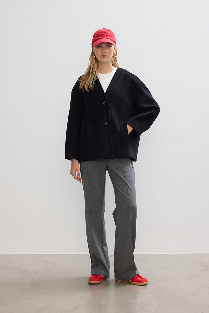 BE BLUE - SİYAH MİNİMAL KISA KAŞE KABAN