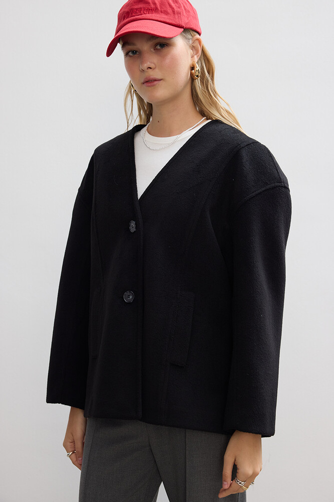 BE BLUE - SİYAH MİNİMAL KISA KAŞE KABAN