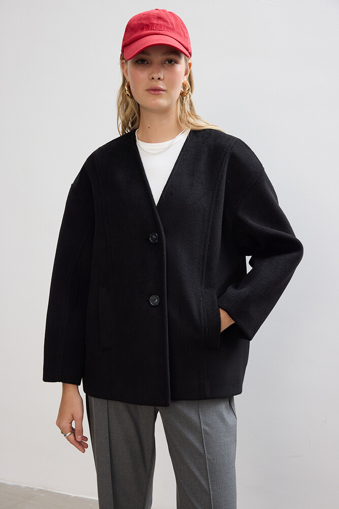 BE BLUE - SİYAH MİNİMAL KISA KAŞE KABAN