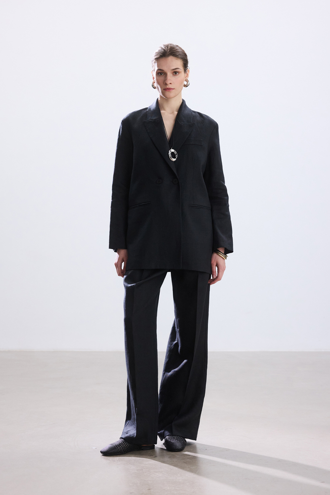 BE BLUE - SİYAH KUŞAKLI KETEN BLAZER CEKET