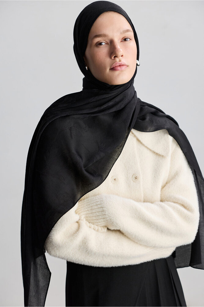 BE BLUE - SİYAH MAGNOLIA MAT JAKARLI ŞAL