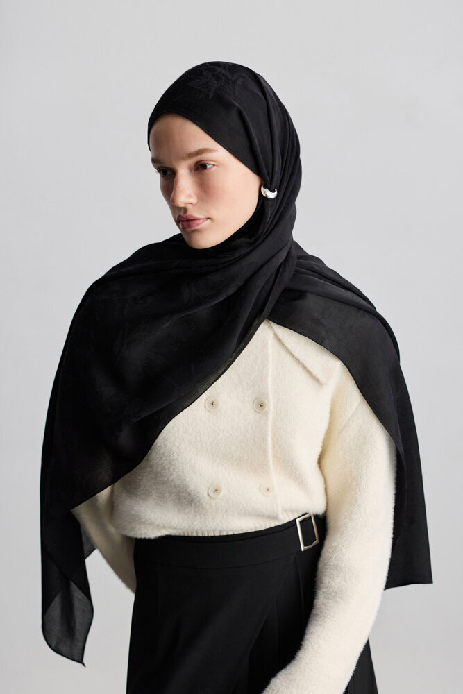 BE BLUE - SİYAH MAGNOLIA MAT JAKARLI ŞAL