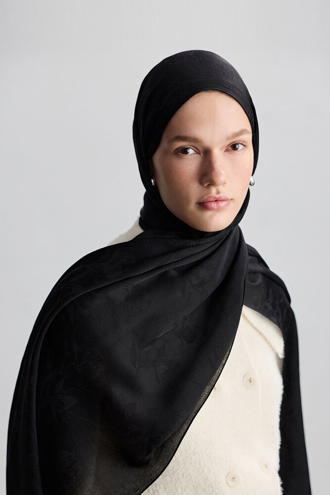 BE BLUE - SİYAH MAGNOLIA MAT JAKARLI ŞAL
