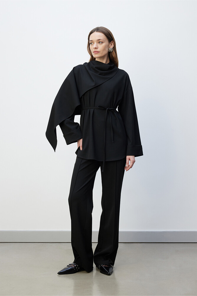 BE BLUE - SİYAH NERVÜRLÜ PALAZZO PANTOLON