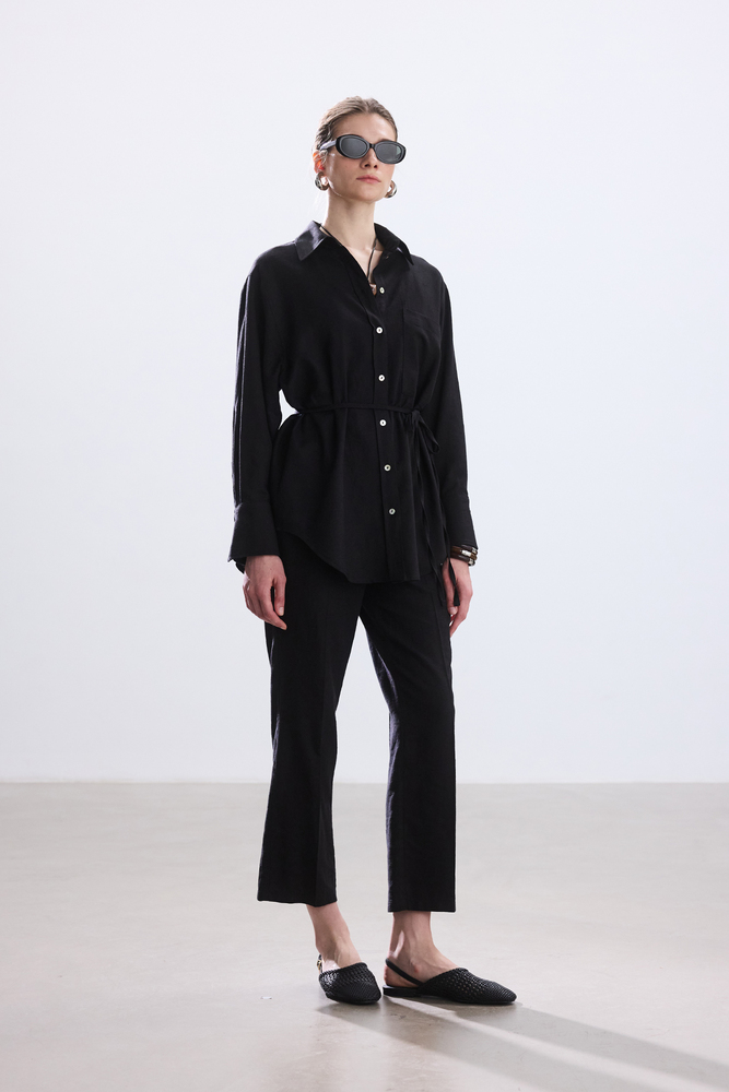 BE BLUE - SİYAH PAMUK KETEN GÖMLEK